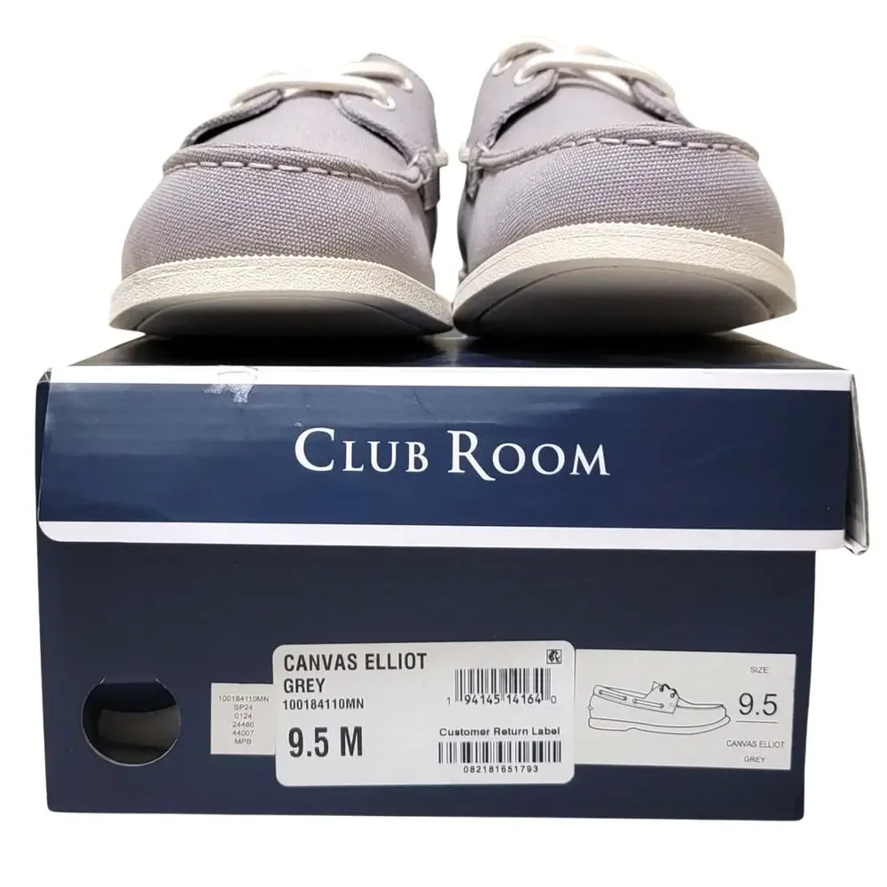 Club Room Men Elliot 2-Eye Casual Boat Shoes Size US 9.5M Grey Canvas